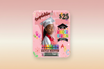 A personalized Graduation Glow-Up Money Card with a photo, name, and a $25 denomination, designed for a graduation celebration.