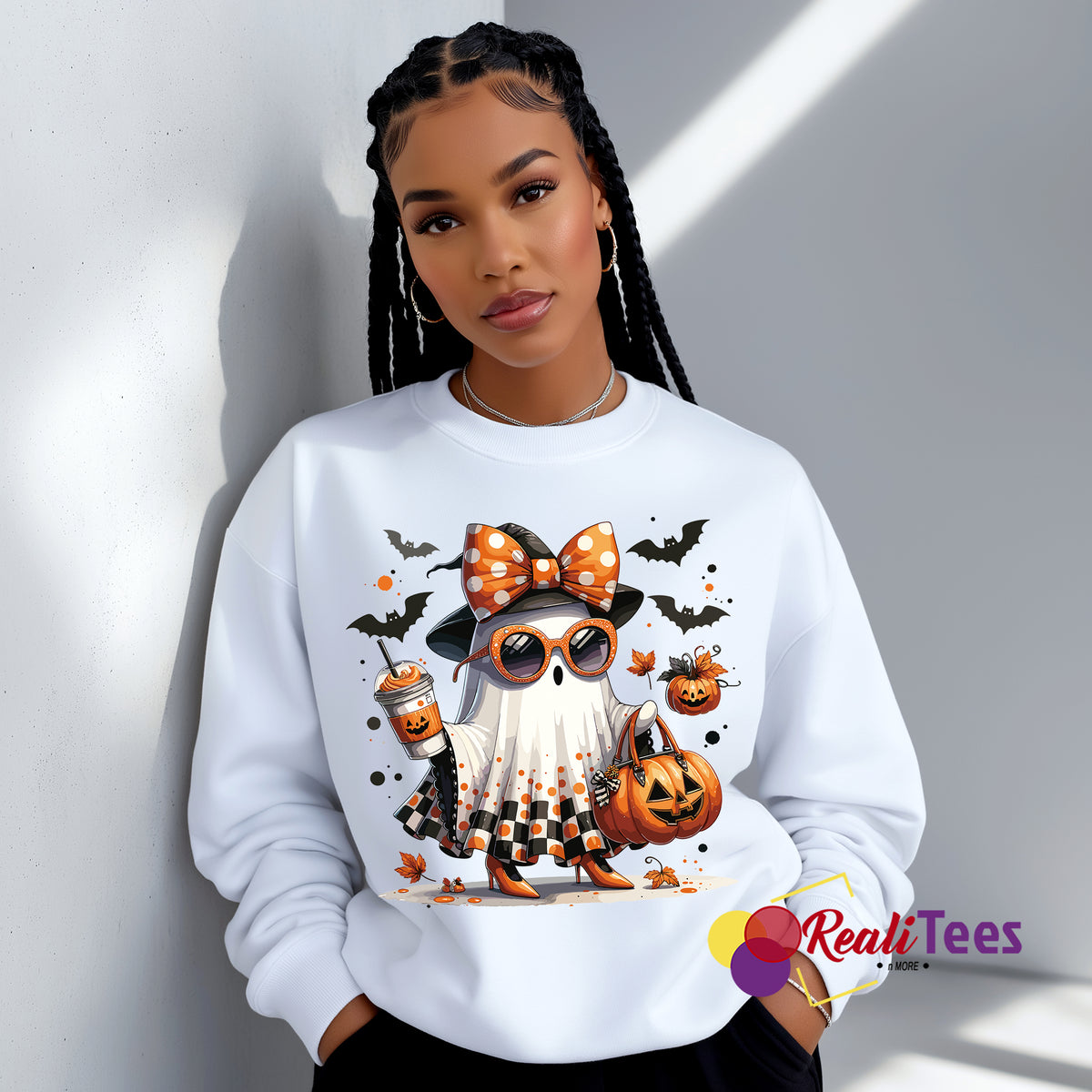 Glam Ghost Halloween Sweatshirt – Pumpkin Latte Style