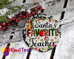 Santa’s Favorite Teacher Christmas Ornament – Cow Print Design with Lights, Perfect Teacher Gift