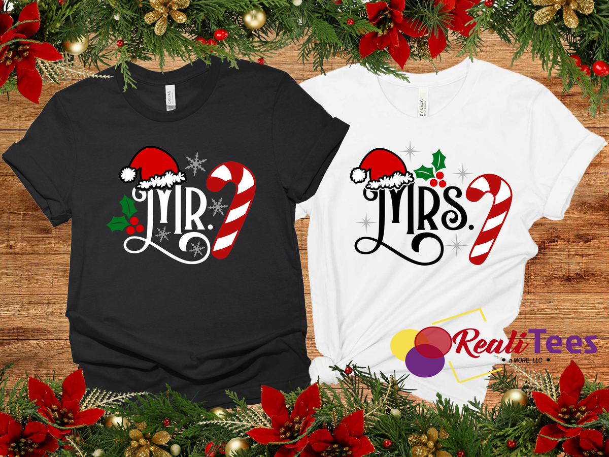Mr. & Mrs. Christmas Shirts – Festive Candy Cane Holiday Tees for Couples