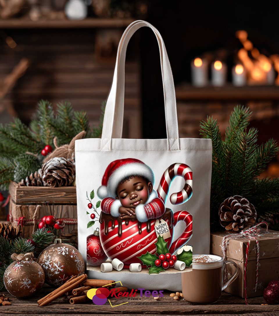 Cozy Cocoa Cutie Christmas Tote Bag – Reusable Holiday Gift Bag